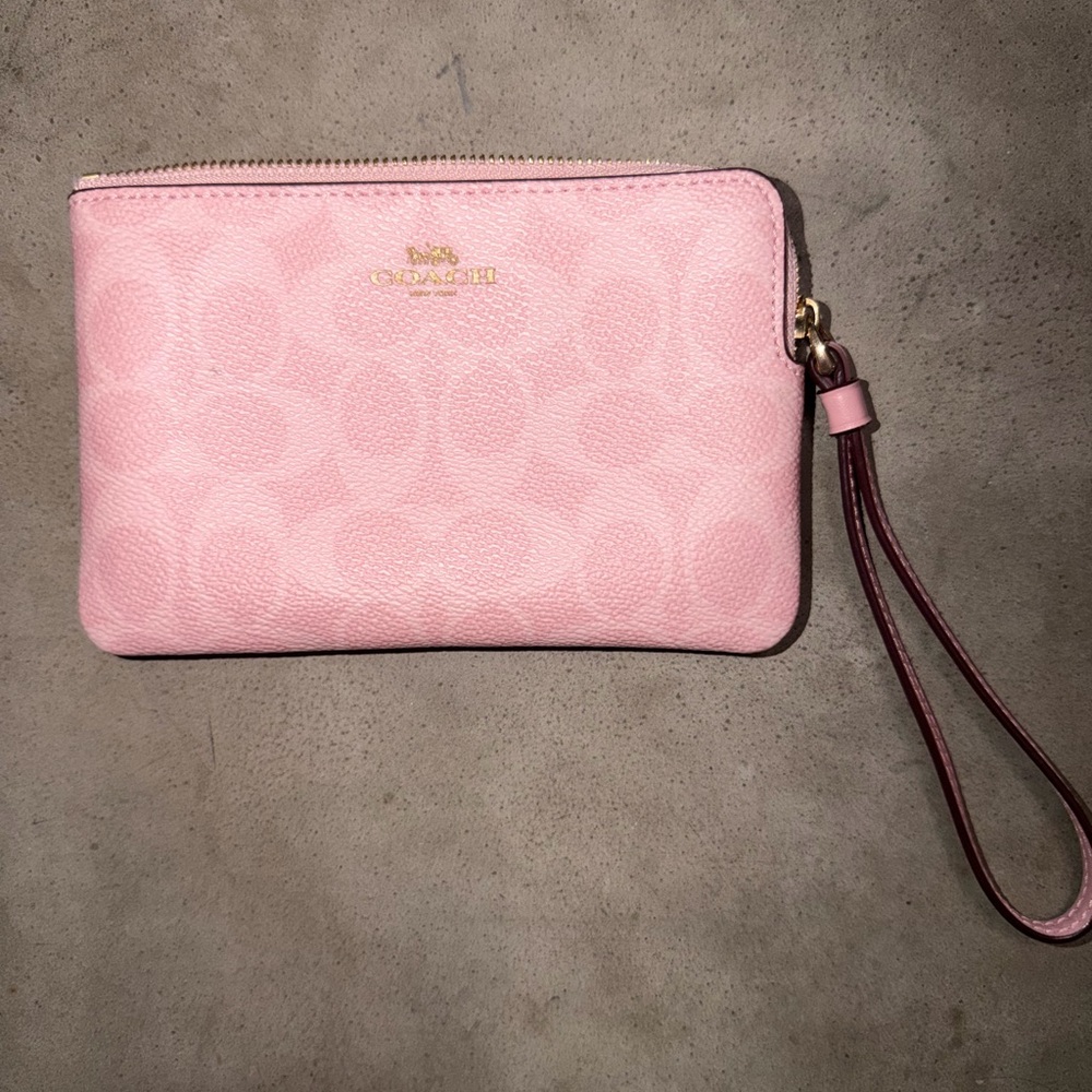 Coach Light Pink Wristlet with Gold Accents